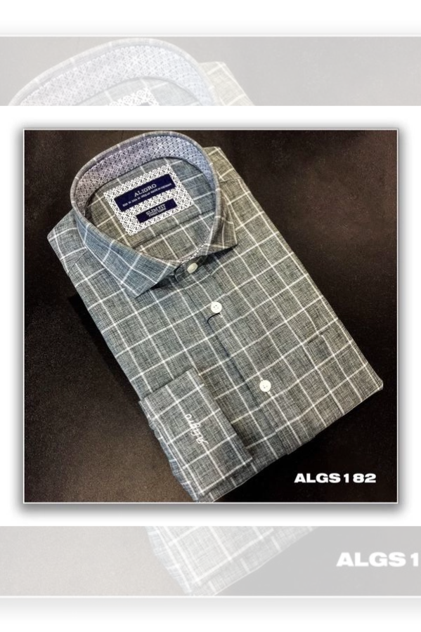 Áo sơ mi dài tay công sở cao cấp Aligro ALGS182 dáng Slimfit màu ghi kẻ caro