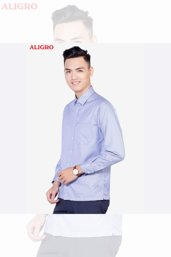 Áo sơ mi nam dài tay công sở cao cấp Aligro ALG1006 dáng Custom màu xanh phối kẻ