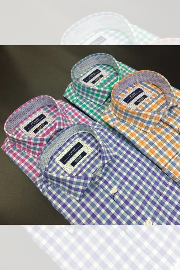 Áo sơ mi dài tay công sở cao cấp Aligro ALGS184 dáng Slimfit màu xanh kẻ sọc cam