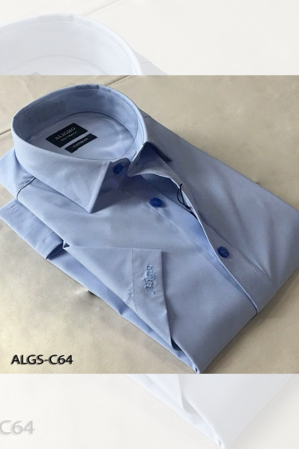 Áo sơ mi nam ngắn tay cao cấp Aligro ALGS-C64 vải cotton form Customfit màu xanh