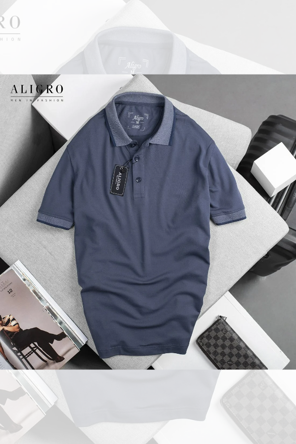 Áo polo nam ngắn tay Aligro cao cấp ALGPLO28 vải cotton pha sợi cacbon dáng suông màu xám