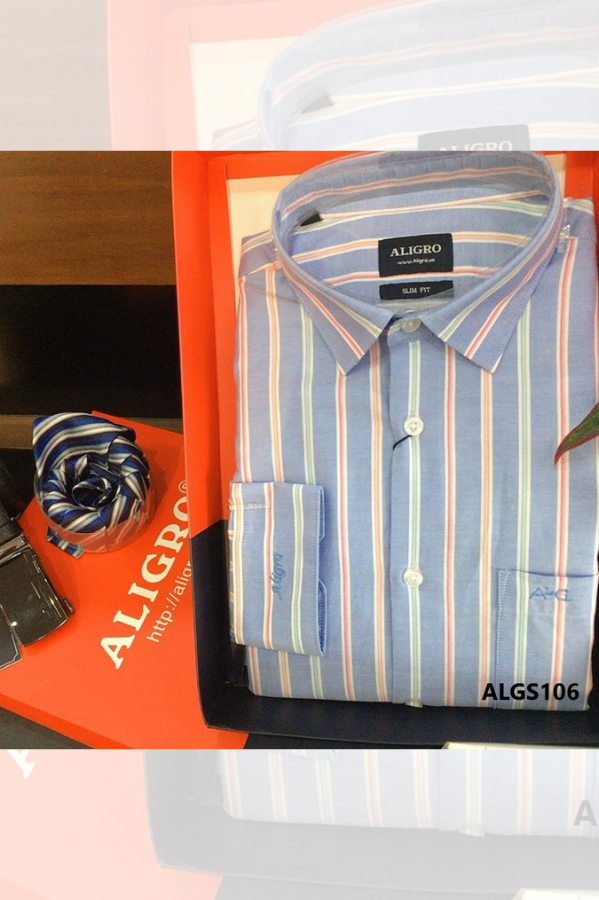Áo sơ mi nam dài tay công sở cao cấp Aligro ALGS106 dáng Slimfit màu xanh da trời kẻ sọc