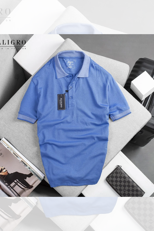 Áo polo nam Aligro ngắn tay cao cấp ALGPLO26 vải cotton pha sợi cacbon dáng suông màu xanh