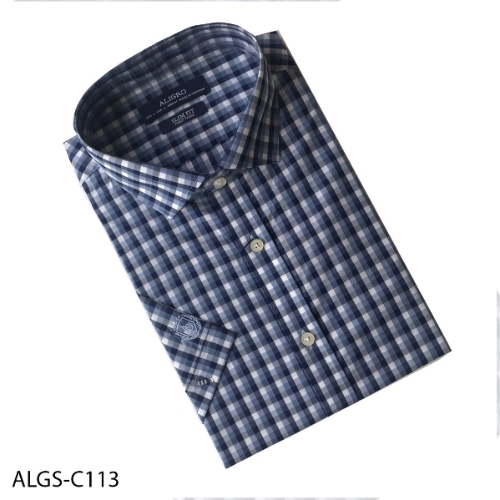 Áo sơ mi nam ngắn tay cao cấp Aligro ALGS-C113 chất liệu vải bamboo form SLIMFIT kẻ caro navy