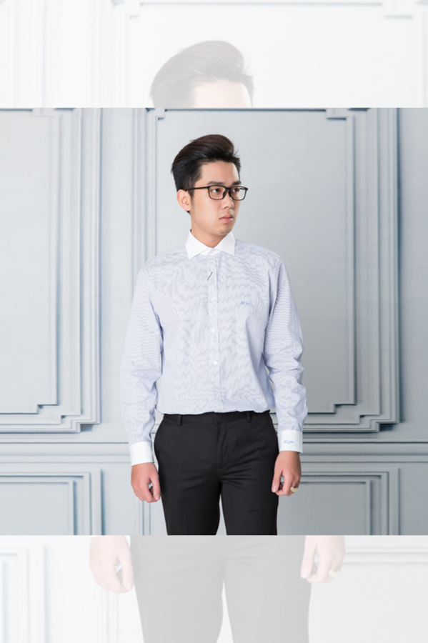 Áo sơ mi dài tay công sở cao cấp Aligro ALGS151 dáng Slim kẻ cổ trắng