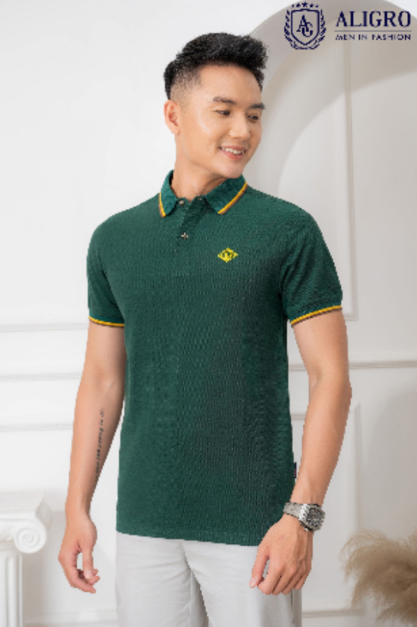 Áo polo nam ngắn tay Aligro cao cấp ALGPLO54 vải CVC cao cấp dáng slimfit màu xanh đen